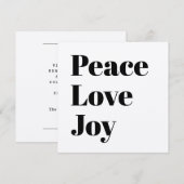Retro Peace Love Joy minimalistisch kraft Feestdagenkaart (Voorkant / Achterkant)