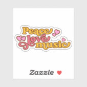 Retro Peace Love Music Sticker (Vel)