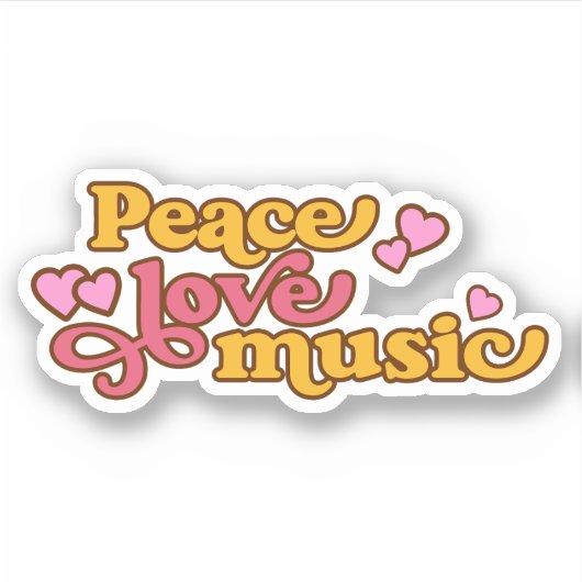 Retro Peace Love Music Sticker (Voorkant)