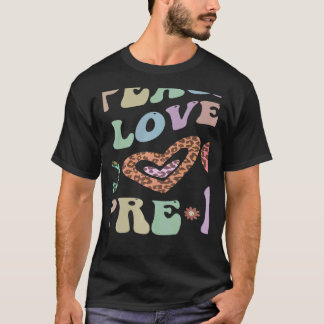 Retro PEACE LOVE PRE K Groovy Leopard Print PreK P T-shirt