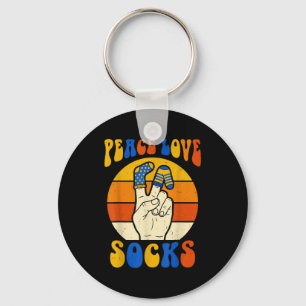 Retro peace love sokken trisomie 21 bewustzijn t21 sleutelhanger