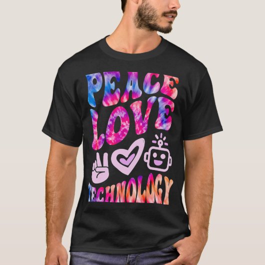 Retro PEACE LOVE TECHNOLOGIE Computer Teach T-shirt (Voorkant)
