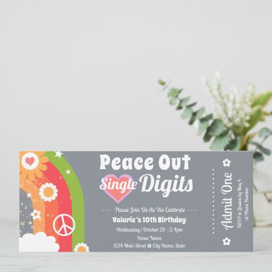 Retro Peace Out 10e verjaardag ticket Kaart (Staand voorkant)