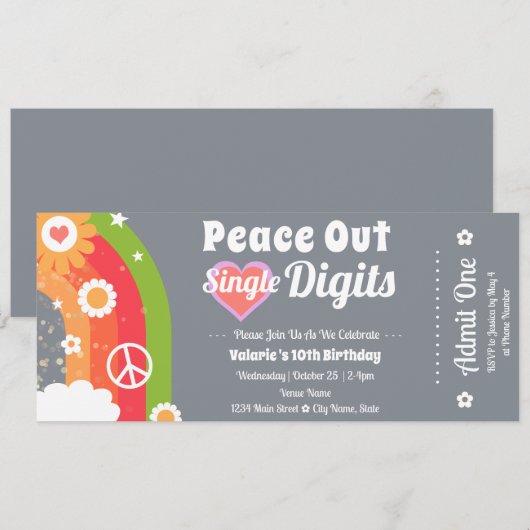 Retro Peace Out 10e verjaardag ticket Kaart (Voorkant / Achterkant)