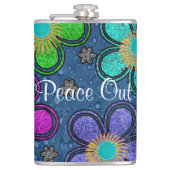 Retro Peace Out Hippie Style Flower Power Patroon Heupfles (Voorkant)