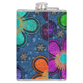 Retro Peace Out Hippie Style Flower Power Patroon Heupfles (Achterkant)