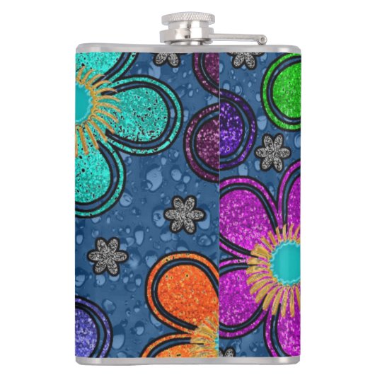 Retro Peace Out Hippie Style Flower Power Patroon Heupfles (Achterkant)