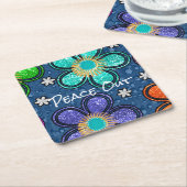 Retro Peace Out Hippie Style Flower Power Patroon Kartonnen Onderzetters (Schuin)