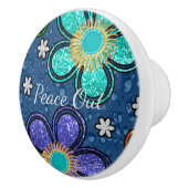 Retro Peace Out Hippie Style Flower Power Patroon Keramische Knop (Rechts)