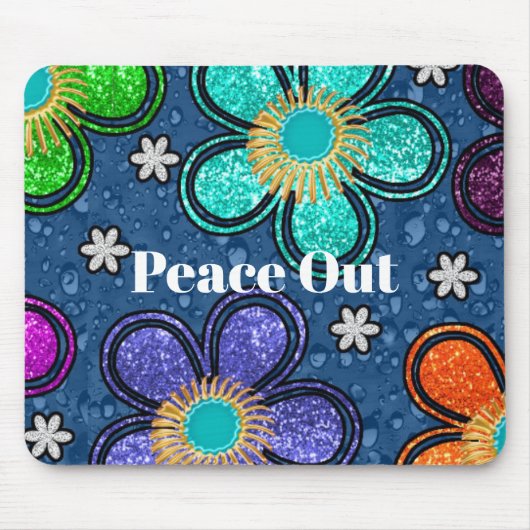 Retro Peace Out Hippie Style Flower Power Patroon Muismat (Voorkant)
