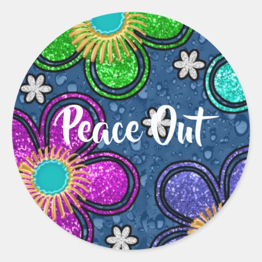Retro Peace Out Hippie Style Flower Power Patroon Ronde Sticker (Voorkant)