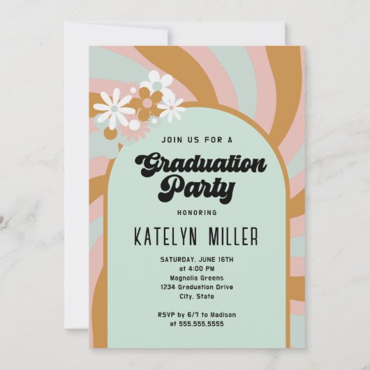 Retro Peace Out Hippy Photo Afstuderen Invitation Kaart (Achterkant)