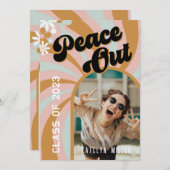 Retro Peace Out Hippy Photo Afstuderen Invitation Kaart (Voorkant / Achterkant)