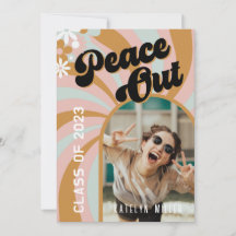 Retro Peace Out Hippy Photo Afstuderen Invitation