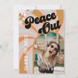 Retro Peace Out Hippy Photo Afstuderen Invitation Kaart