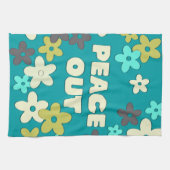 Retro Peace Out Quote Hippie Flowers Theedoek (Horizontaal)