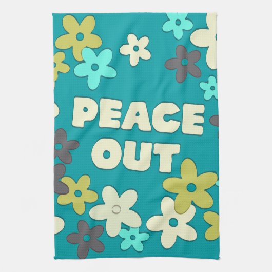 Retro Peace Out Quote Hippie Flowers Theedoek (Verticaal)