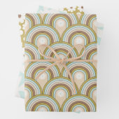 Retro Peace Rainbow Dove Neutral Fun Floral Inpakpapier Vel (In situ)