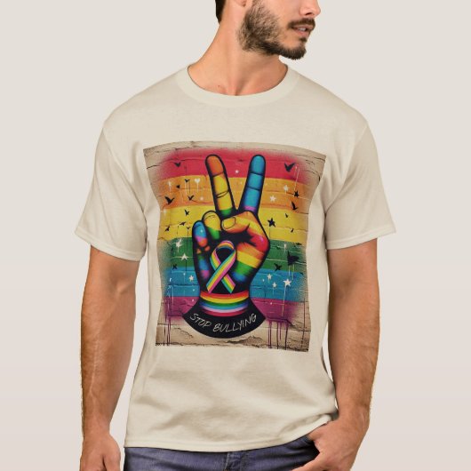 Retro Peace Sign Anti-Bullying T-Shirt (Voorkant)