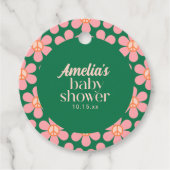 Retro Peace Sign Flower Green Pink Baby Shower  Bedankjes Labels (Voorkant)