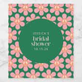 Retro Peace Sign Flower Green Roze Vrijgezellenfee Wijn Etiket (Enkel label)