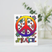 Retro Peace Sign & Flowers Briefkaart (Staand voorkant)