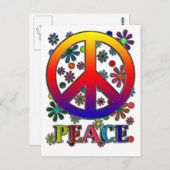 Retro Peace Sign & Flowers Briefkaart (Voorkant / Achterkant)