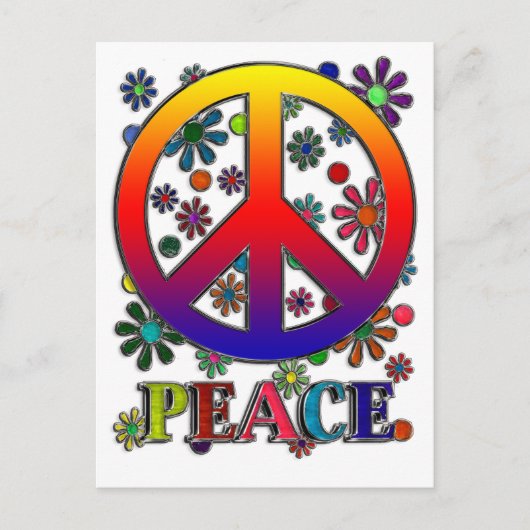 Retro Peace Sign & Flowers Briefkaart (Voorkant)