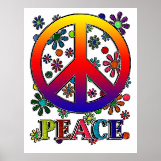 Retro Peace Sign & Flowers Poster (Voorkant)