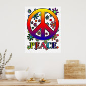 Retro Peace Sign & Flowers Poster (Keuken)