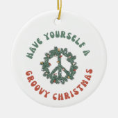 Retro Peace Sign heeft uzelf een Groovy Kerstmis Keramisch Ornament (Voorkant)