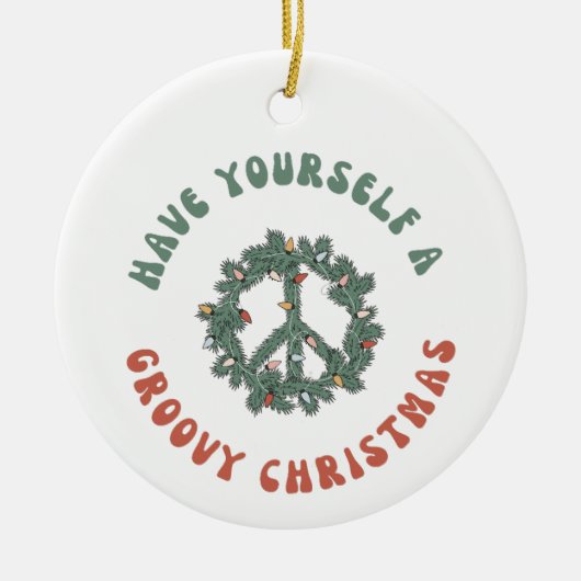 Retro Peace Sign heeft uzelf een Groovy Kerstmis Keramisch Ornament (Voorkant)