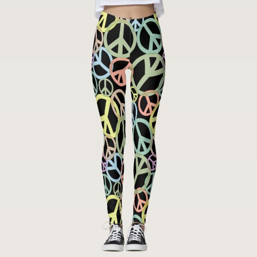 Retro Peace Sign Kleurrijke Leggings (Voorkant)