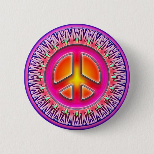 RETRO PEACE SIGN ORNAMENT RONDE BUTTON 5,7 CM (Voorkant)