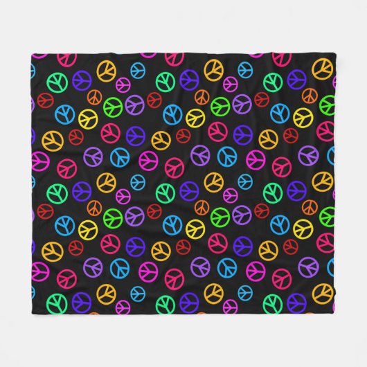 Retro Peace Sign Patroon Fleece Deken (Voorkant (Horizontaal))