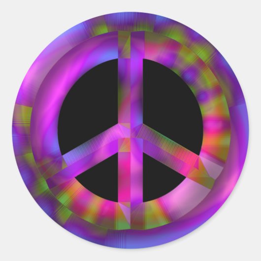 RETRO PEACE SIGN RONDE STICKER (Voorkant)