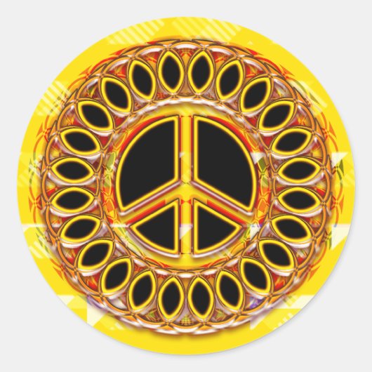 RETRO PEACE SIGN RONDE STICKER (Voorkant)