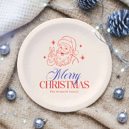 Retro Peace Sign Santa Merry Christmas Papieren Bordje