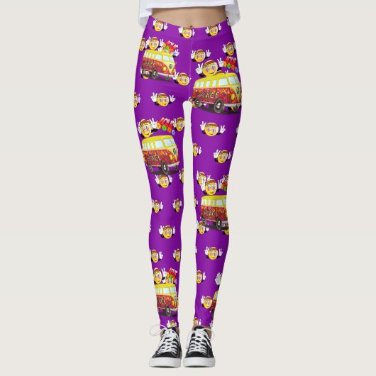 Retro Peace Sign Smiley Hippy Van 1960's 1970-inch Leggings (Voorkant)