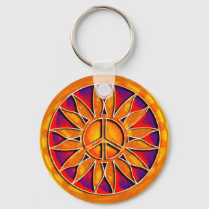 RETRO PEACE SIGN SUN SLEUTELHANGER