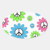 Retro Peace Symbol Flowers Ovale Sticker (Voorkant)