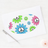 Retro Peace Symbol Flowers Ovale Sticker (Envelop)