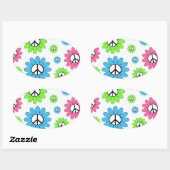 Retro Peace Symbol Flowers Ovale Sticker (Vel)