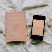 Retro Peach Blue Hand Drawn Funky Quirky Wedding Kaart