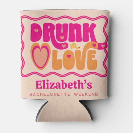 Retro Peach Drink in Love Bachelorette Weekend Blikjeskoeler (Voorkant)