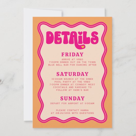 Retro Peach Drink in Love Bachelorette Weekend Kaart (Achterkant)