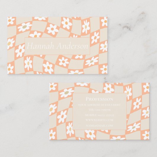 Retro Peach Fuzz Geruite Daisy Visitekaartje (Voorkant / Achterkant)