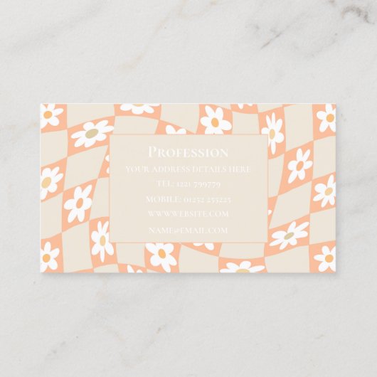 Retro Peach Fuzz Geruite Daisy Visitekaartje (Achterkant)