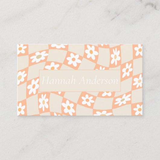 Retro Peach Fuzz Geruite Daisy Visitekaartje (Voorkant)