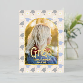 Retro Peach Graduation Announcement Folie Uitnodiging